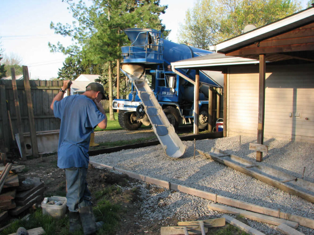 Pouring exposed aggregate concrete patio